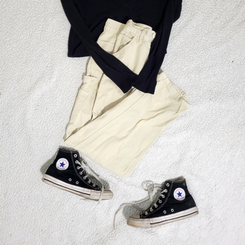 cream brandy melville cargo/ carpenter pants one size